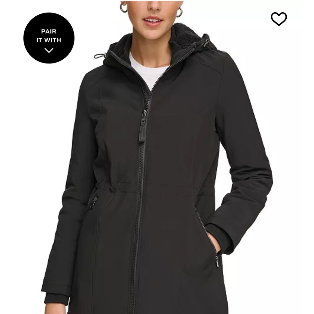 Calvin Klein Women's Black Faux-Fur-Lined Anorak Raincoat